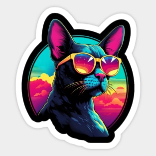 Retro Wave Cornish Rex Cat Shirt Sticker